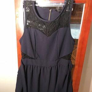 Navy Blue Dress with Black Lace